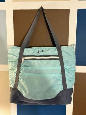 Under Armour Women's Ruched Studio Gym Tote Bag Light Blue & Gray